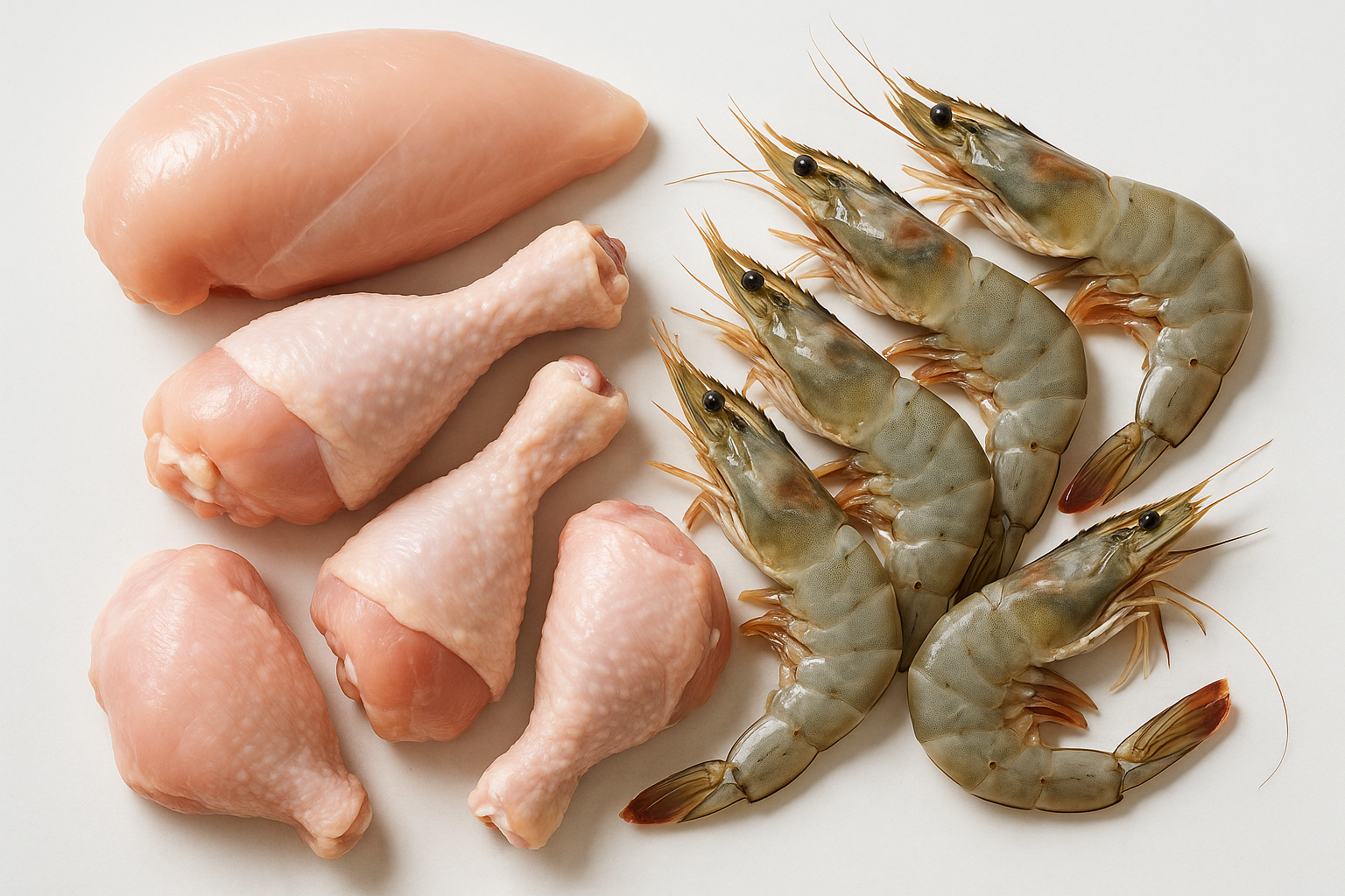 Raw chicken and Raw shrimps